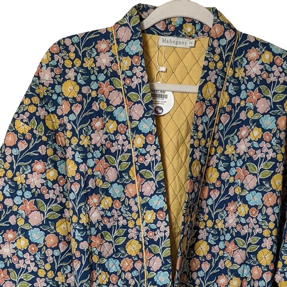 NWT  Mahogany Elsa quilted floral robe jacket belted oversized short cotton S/M - Picture 7 of 9